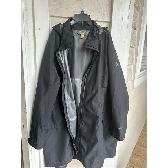 Eddie Bauer WeatherEdge Hood Trench Rain Coat Black XL Lightweight - Picture 12 of 13